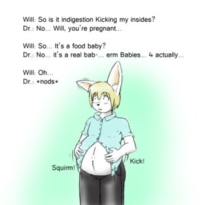 Rating: Safe Score: 0 Tags: 1:1 anthro belly big_belly blonde_hair blush comic e621 english_text fetal_movement fur hair himitsudragon humor lagomorph leporid male mammal pregnant pregnant_anthro pregnant_male rabbit solo text white_body white_fur User: bunchy7s