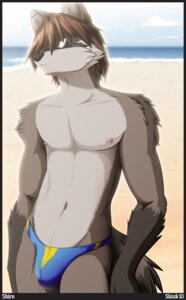 Rating: Questionable Score: 0 Tags: 2010 anthro banana_hammock beach blue_clothing blue_eyes blue_speedo blue_swimwear brown_hair bulge clothed clothing detailed_background e621 eyewear fur glasses hair hi_res looking_at_viewer male mammal nipple_piercing nipples outside piercing procyonid raccoon sand seaside shiuk solo speedo swimwear tail User: bunchy7s