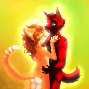 Rating: Questionable Score: 0 Tags: 1:1 2012 anthro artist_name becca_(neex) brown_hair butt canid canine canis domestic_cat domestic_dog duo e621 eyes_closed felid feline felis female footprint hair hand_on_hip hug male mammal neex nude pawprint phipaw rachrix romantic romantic_couple simple_background smile stripes tail tattoo text whiskers User: bunchy7s