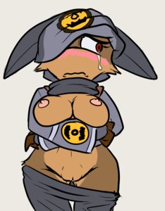 Rating: Explicit Score: 0 Tags: 2012 anthro blush bodily_fluids bottomwear bottomwear_down breast_rest breasts cleavage clothed clothing conditional_dnp crossed_arms crying e621 female genitals gremlin_(spiral_knights) grey_havens hat headgear headwear mammal nipples pants pants_down partially_clothed red_eyes simple_background solo spiral_knights tears teckworks three_rings vulva white_background wide_hips User: bunchy7s