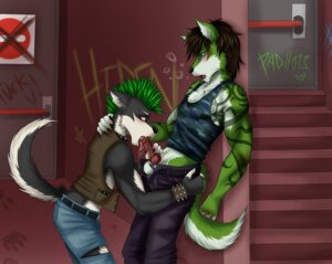 Rating: Explicit Score: 0 Tags: alternative_fashion animal_genitalia animal_penis anthro belt bodily_fluids bottomwear bracelet brown_hair canid canine canine_genitalia canine_penis canis clothed clothing duo e621 erection fellatio fur genitals graffiti green_body green_fur green_hair green_tail hair jewelry knot male male/male male_penetrated male_penetrating male_penetrating_male mammal mohawk oral oral_penetration padmenvy pants penetration penile penis punk reisthegreenwolf saliva seamus_o_tuathail sex shirt spiked_bracelet spikes standing tail tank_top topwear torn_bottomwear torn_clothing torn_pants two_tone_tail white_tail wolf User: bunchy7s