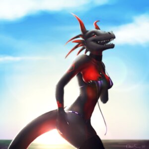 Rating: Questionable Score: 0 Tags: 1:1 2014 anthro beach bikini black_body black_nipples black_scales breasts claws clothed clothing cloud collar doktor-savage dragon e621 female hand_on_breast hi_res horn legwear looking_at_viewer markings mythological_creature mythological_scalie mythology navel nipple_piercing nipples non-mammal_breasts non-mammal_nipples open_mouth outside piercing red_body red_eyes red_scales savage_(doktor-savage) scales scalie seaside skimpy sky smile solo stockings sunset swimwear tail teeth two-piece_swimsuit User: bunchy7s