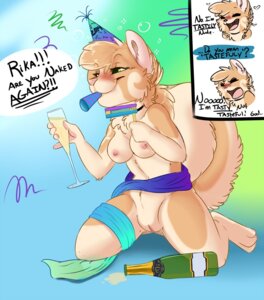 Rating: Explicit Score: 0 Tags: 2014 alcohol anthro beverage biped blush breasts canid canine canis champagne champagne_bottle chest_tuft clothing dialogue digital_media_(artwork) domestic_dog drunk e621 english_text female fluffy fluffy_tail food fur genitals hat headgear headwear holidays kneeling mammal mostly_nude new_year nipples noisemaker party_hat pomeranian ribbons rika_(artist) rika_(rika) solo spitz substance_intoxication tail tan_body tan_fur text tuft vulva User: bunchy7s