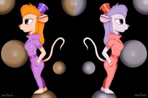 Rating: Safe Score: 0 Tags: abstract_background anthro belt black_background brown_eyes chip_'n_dale_rescue_rangers clothing coveralls digital_media_(artwork) disney duo e621 eyewear eyewear_on_head female gadget_hackwrench goggles grey_eyes hair hand_in_pocket hat headgear headwear hi_res howl_echoes looking_away mammal mouse murid murine orange_hair pink_body pink_nose pink_skin pockets purple_hair rodent round_ears signature simple_background standing symmetry tail tapering_tail thin_tail User: bunchy7s