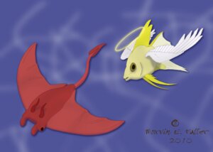 Rating: Safe Score: 0 Tags: 2010 ambiguous_gender angelfish aquatic cichlid cybercorn_entropic devil_ray duo e621 feathered_wings feathers feral fish halo horn humor pun ray_(fish) visual_pun wings User: bunchy7s