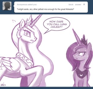 Rating: Safe Score: 0 Tags: ask_blog ask_princess_molestia bodily_fluids crown dialogue duo e621 english_text equid equine fan_character feathered_wings feathers female feral friendship_is_magic hair hasbro headgear horn john_joseco long_hair mammal monochrome my_little_pony mythological_creature mythological_equine mythology princess princess_celestia_(mlp) princess_luna_(mlp) princess_molestia quadruped royalty sibling_(lore) simple_background sister_(lore) sisters_(lore) sweat text tiara toony tumblr winged_unicorn wings User: bunchy7s