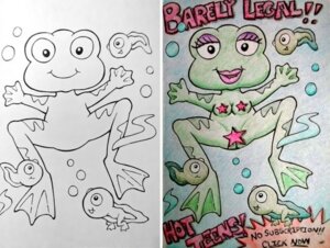 Rating: Questionable Score: 0 Tags: amphibian censored coloring_book_corruption e621 female frog group looking_at_viewer low_res makeup star_censor tadpole unknown_artist User: bunchy7s