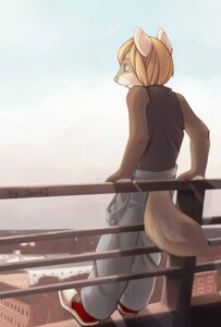 Rating: Safe Score: 0 Tags: anthro biped blonde_hair blue_eyes brown_body brown_fur city cityscape clothed clothing commie_block day digital_media_(artwork) dipstick_tail domestic_ferret e621 footwear fully_clothed fur hair hi_res iskra leaning leaning_backward male mammal marcel_the_ferret markings multicolored_tail mustelid musteline outside railing shaded shoes short_hair sky sleeveless_shirt smile solo tail tail_markings tan_body tan_fur true_musteline weasel User: bunchy7s
