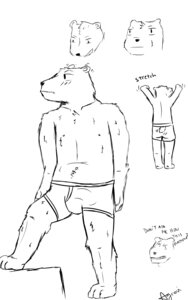 Rating: Questionable Score: 0 Tags: 5:8 agroni anthro bear belly black_and_white blush bottomwear bulge clothing digital_drawing_(artwork) digital_media_(artwork) e621 full-length_portrait furgonomic_bottomwear furgonomics headshot_portrait hi_res male mammal monochrome portrait simple_background sketch solo stretching tail tail_button_bottoms tail_clothing underwear white_background User: bunchy7s