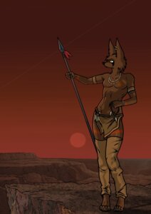 Rating: Safe Score: 0 Tags: aleone anthro bodypaint bottomwear canid canine canis clothing desert e621 facial_paint jackal jewelry loincloth male mammal melee_weapon outside piercing polearm solo spear sunset tribal weapon zyle User: bunchy7s