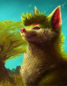 Rating: Safe Score: 0 Tags: ambiguous_gender canid detailed detailed_fur e621 falvie_(character) feral fionbri fur green_body green_fur hi_res mammal plant realistic red_eyes rhyu solo sparklefur tree wood User: bunchy7s