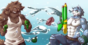 Rating: Safe Score: 0 Tags: abs anthro belt biceps blue_body blue_eyes blue_fur bottomwear bowl brown_body brown_fur chirenbo clothed clothing container dog_tags duo e621 fangs fluffy fur green_eyes grin hi_res hose male muscular orange_eyes pants pecs pose shirt sitting smile standing tail tank_top teeth topless topwear toy toy_gun vest water water_balloon water_gun wet white_body white_fur User: bunchy7s
