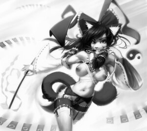Rating: Explicit Score: 0 Tags: 2012 animal_ear black_and_white bow breasts feline female garter_belt hair looking_at_viewer monochrome nazerine nipples pussy reimu_hakurei rule34 solo touhou User: bunchy7s