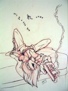 Rating: Safe Score: 0 Tags: 2007 3:4 anthro bar1 bed biped black_and_white_and_red bullet_hole clothing colored_pencil_(artwork) e621 female furniture gun jensca looking_back lying mixed_media monochrome on_back open_mouth pen_(artwork) ranged_weapon restricted_palette sketch smoke solo tongue traditional_media_(artwork) weapon User: bunchy7s