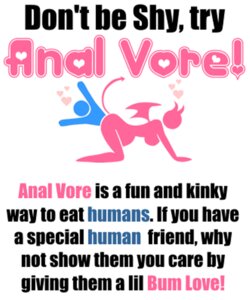Rating: Questionable Score: 0 Tags: all_fours ambiguous_gender anal anal_penetration anal_vore demon digital_media_(artwork) duo e621 english_text female heart_symbol human humanoid mammal not_furry parody penetration public_service_announcement simple_background slushy text vore white_background User: bunchy7s