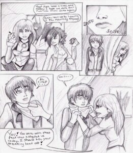 Rating: Safe Score: 0 Tags: clothed clothing comic coop_(wrng) dialogue e621 english_text female graphite_(artwork) greyscale group humanoid male mammal monochrome natsume_(wrng) natsumewolf not_furry rikku text traditional_media_(artwork) wolf's_rain wolf's_rain_next_generation User: bunchy7s