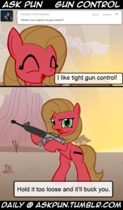 Rating: Safe Score: 0 Tags: ask_pun brown_hair comic cutie_mark e621 earth_pony english_text equid equine fan_character female feral green_eyes gun hair hasbro horse humor joke mammal my_little_pony politics pony pun pun_pony ranged_weapon rifle tail text tumblr unknown_artist weapon User: bunchy7s Rating: Safe Score: 0 Tags: ask_pun brown_hair comic cutie_mark e621 earth_pony english_text equid equine fan_character female feral green_eyes gun hair hasbro horse humor joke mammal my_little_pony politics pony pun pun_pony ranged_weapon rifle tail text tumblr unknown_artist weapon User: bunchy7s