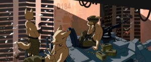 Rating: Safe Score: 0 Tags: anthro armor armored_vehicle canid canine canis cannon city cityscape clothed clothing dog_tags domestic_dog e621 group gun headgear helmet hi_res machine male mammal paper pigumonpp ranged_weapon tail tank_(vehicle) topless turret typewriter vehicle weapon User: bunchy7s