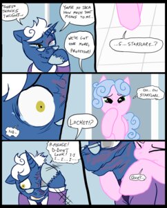 Rating: Safe Score: 0 Tags: 2012 blue_body blue_fur blue_hair bodily_fluids clothed clothing comic dialogue digital_media_(artwork) disfigured duo e621 embarrassed english_text equid equine eyewear female feral fur glasses green_eyes hair hasbro hiding horn inside locket_(metal) male mammal metal_(artist) my_little_pony mythological_creature mythological_equine mythology pink_body pink_fur professor_starflare_(metal) tears text unicorn wavy_mouth white_hair User: bunchy7s