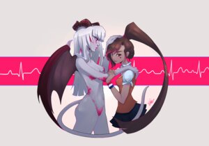 Rating: Questionable Score: 0 Tags: bottomwear brown_hair clothed clothing demon duo e621 ear_piercing female hair horn humanoid liea membrane_(anatomy) membranous_wings nude piercing red_eyes scales skirt tail tattoo white_hair wings User: bunchy7s