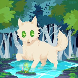 Rating: Safe Score: 0 Tags: 1:1 all_fours ambiguous_gender bioluminescence canid canine detailed_background e621 feral glowing grass green_eyes mammal nature outside plant solo tail toony tree water wood yumesanme User: bunchy7s