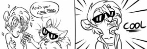 Rating: Safe Score: 0 Tags: 5_fingers :o anthro black_and_white clothed clothing comic cool_pass dialogue domestic_cat duo e621 english_text eyebrows eyewear felid feline felis female fingers fully_clothed fur hair holding_object hoodie line_art mammal monochrome nude open_mouth reaction_image shirt short_hair spam_cat spamcat speech_bubble sunglasses t-shirt teeth text topwear whiskers User: bunchy7s