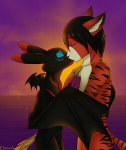 Rating: Safe Score: 0 Tags: 2013 anthro black_body black_fur black_nose canid canine detailed_background duo e621 eliana-asato felid fox fur hi_res hug hybrid kissing male mammal membrane_(anatomy) membranous_wings orange_body orange_fur outside pantherine romantic romantic_ambiance sea seascape sky stripes sun sunset tiger valheru water wings User: bunchy7s