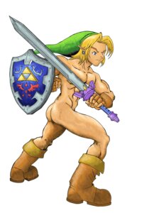 Rating: Explicit Score: 0 Tags: abs ass biceps big_muscles blonde_hair boots ear_piercing elf gauntlets hat holding_object holding_weapon hylian_shield link link_(ocarina_of_time) male male_only master_sword mostly_nude muscles nintendo ocarina_of_time pecs piercing pointy_ears rule34 shield simple_background solo straight_hair sword the_legend_of_zelda white_background User: bunchy7s