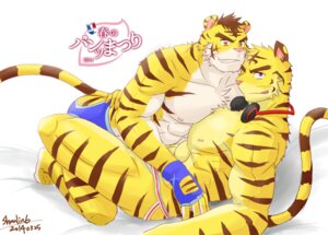 Rating: Questionable Score: 0 Tags: 2014 abs anthro athletic biceps big_muscles blue_eyes brown_body brown_fur brown_hair chest_tuft clothed clothing duo e621 electronics fangs felid fur gloves grin hair handwear headphones hug jockstrap kneeling looking_at_viewer lying male male/male mammal muscular muscular_male nipples on_back orange_eyes pantherine pecs pink_nose pose smile teeth tiger topless torso_grab tuft underwear white_body white_fur yellow_body yellow_fur 狩凜 User: bunchy7s