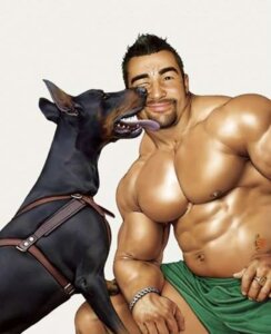 Rating: Questionable Score: 0 Tags: arnes canid canine canis clothing domestic_dog duo e621 feral human jewelry jiraiya_(artist) licking low_res male mammal muscular muscular_male real simple_background smile tongue tongue_out underwear white_background User: bunchy7s