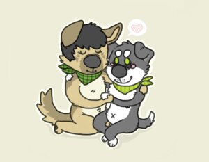 Rating: Safe Score: 0 Tags: anthro byrds canid canine canis clothing domestic_dog duo e621 female german_shepherd green_eyes hand_holding heart_symbol herding_dog kerchief male mammal pastoral_dog smile tail User: bunchy7s