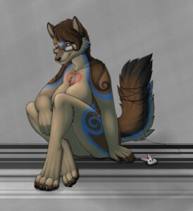 Rating: Safe Score: 0 Tags: ajna anthro artist_collaboration biped blue_eyes canid canine canis casual_nudity digitigrade e621 eyewear female glasses heart_symbol lichelet looking_at_viewer mammal nude sitting solo tail wolf User: bunchy7s