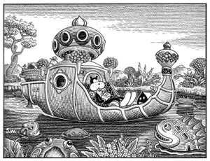 Rating: Safe Score: 0 Tags: amphibian aquatic black_and_white boat cross-hatching detailed detailed_background e621 eyes_closed female fish floating frank_(frank) frog generic_cartoon_anthropomorph ground_squirrel group hatching_(art) inks jim_woodring line_art male mammal monochrome outside pupshaw rodent sciurid shaded sleeping toony vehicle water watercraft User: bunchy7s