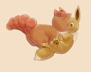 Rating: Safe Score: 0 Tags: ambiguous_gender brown_body brown_eyes brown_fur canid canine duo e621 eevee eyes_closed feral fur generation_1_pokemon kissing lying mammal mike_guru multi_tail nintendo pink_background pokemon pokemon_(species) simple_background tail vulpix User: bunchy7s