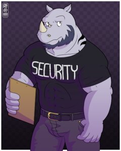 Rating: Safe Score: 0 Tags: 2012 4:5 abs anthro beard biceps big_muscles bottomwear bouncer clothed clothing e621 english_text facial_hair facial_piercing hi_res horn male mammal muscular muscular_anthro muscular_male nose_piercing pants pecs piercing rhinoceros rocky_cerotini shirt solo tattoo text tight_clothing topwear wanikami User: bunchy7s
