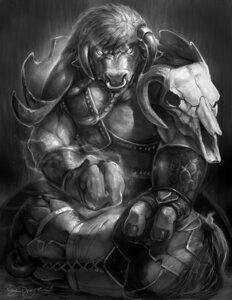 Rating: Safe Score: 0 Tags: 2013 anthro armor bone bovid bovine e621 european_mythology greek_mythology greyscale hi_res horn looking_at_viewer male mammal minotaur monochrome mythology raining rhyu skull solo User: bunchy7s