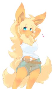 Rating: Safe Score: 0 Tags: anthro belt biped blonde_hair blue_eyes blush breasts chest_tuft clothed clothing e621 eeveelution female flareon fur generation_1_pokemon hair heart_symbol hi_res kosyo long_hair looking_at_viewer nintendo pokemon pokemon_(species) pokemorph pose shirt simple_background solo standing tail topwear tuft white_background User: bunchy7s