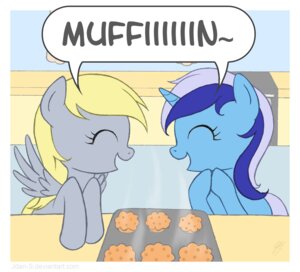 Rating: Safe Score: 0 Tags: appliance blonde_hair blue_body blue_hair cutie_mark derpy_hooves_(mlp) detailed_background dialogue duo e621 english_text equid equine eyelashes feathered_wings feathers female feral food friendship_is_magic grey_body grey_feathers hair happy hasbro horn jdan-s kitchen_appliance mammal minuette_(mlp) muffin muffin_pan multicolored_hair my_little_pony mythological_creature mythological_equine mythology oven pegasus smile text toony two_tone_hair unicorn white_hair wings User: bunchy7s