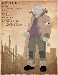 Rating: Safe Score: 0 Tags: 2009 5_fingers anthro armband biped clothed clothing e621 english_text epithet fingers horn humanoid_hands j_axer jacket male mammal model_sheet rhinoceros solo standing tail tail_tuft text topwear tuft User: bunchy7s