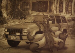 Rating: Safe Score: 0 Tags: anthro canid canine chrysler clothing e621 female fox hair jeep jeep_cherokee mammal monochrome motor_vehicle multi_tail rynn solo sport_utility_vehicle stellantis_n.v. tail vehicle velociawesome User: bunchy7s