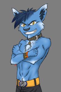 Rating: Safe Score: 0 Tags: 2:3 alpha_channel anthro belt biped blue_body blue_fur blue_hair bottomwear buckle canid canine canis chest_tuft clothed clothing collar crossed_arms domestic_cat e621 felid feline felis fur grin hair hi_res male mammal mascot_contest pants popcornkitten signature simple_background smile smirk smug solo standing teeth topless transparent_background tuft wolf wristband yellow_eyes User: bunchy7s