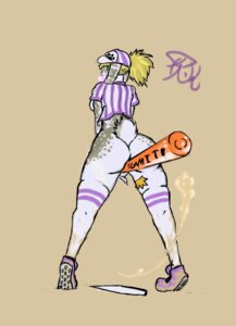 Rating: Questionable Score: 0 Tags: 2012 anthro baseball_base baseball_bat baseball_cap baseball_uniform bat bat_(object) big_butt bottomless butt clothed clothing dirt e621 female hat headgear headwear hi_res lagomorph legwear leporid mammal rabbit simple_background solo sportswear stripes thigh_highs uniform wolflance User: bunchy7s
