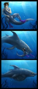 Rating: Questionable Score: 0 Tags: 4_toes absurd_res anthro aquatic brown_hair bubble claws clothing duo e621 eyewear feet feral fin fish goggles hair hi_res human looking_at_viewer male mammal overweight reachea seaweed shark smile spread_legs spreading swimwear teeth toes tongue tongue_out underwater vore water User: bunchy7s
