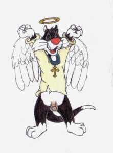 Rating: Explicit Score: 0 Tags: angel_wings anthro barefoot black_fur bottomless cat clothes feline front_view fur furry halo looney_tunes male male_only mammal penis red_nose rule34 smile smooth_fur solo standing sylvester tagme tail timon-berkowitz white_fur wings User: bunchy7s