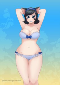 Rating: Safe Score: 0 Tags: 2012 accessory animal_humanoid big_breasts bikini black_body black_fur black_hair blue_eyes blue_lips breasts cat_humanoid cleavage clothed clothing curvy_figure e621 felid felid_humanoid feline feline_humanoid female fur hair hands_behind_head headband humanoid lips looking_at_viewer makeup mammal mammal_humanoid navel pastelletta ribbons short_hair smile solo standing swimwear two-piece_swimsuit voluptuous wide_hips User: bunchy7s