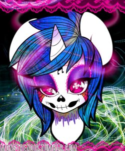 Rating: Safe Score: 0 Tags: 5:6 blue_hair bone e621 equid equine eyelashes facial_tattoo female feral friendship_is_magic fur glowing glowing_eyes hair hasbro horn long_hair looking_at_viewer mammal monstrenoir musical_note musical_symbol my_little_pony mythological_creature mythological_equine mythology purple_eyes skull solo spider_web symbol tattoo unicorn vinyl_scratch_(mlp) white_body white_fur User: bunchy7s