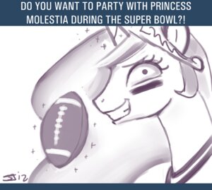 Rating: Questionable Score: 0 Tags: 2012 american_football ball crown e621 english_text equid equine evil_grin eye_black female feral friendship_is_magic greyscale gridiron_ball hasbro headgear horn horse john_joseco looking_at_viewer mammal monochrome my_little_pony pony princess princess_celestia_(mlp) rape_face royalty simple_background smile solo sport super_bowl text white_background User: bunchy7s
