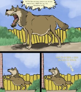 Rating: Safe Score: 0 Tags: ambiguous_gender brown_body brown_fur canid canine canis comic dialogue e621 english_text fence feral fur humor mammal mohiche open_mouth outside smile solo tan_body tan_fur text the_truth tongue wolf User: bunchy7s