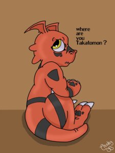 Rating: Safe Score: 0 Tags: 3:4 anthro bandai_namco digimon digimon_(species) dinosaur e621 english_text guilmon inverted_zero_unit looking_back male markings mistydash neonate orange_background prehistoric_species reptile scalie simple_background solo symbol tail takato_matsuki text yellow_eyes young young_anthro young_male zero_unit User: bunchy7s