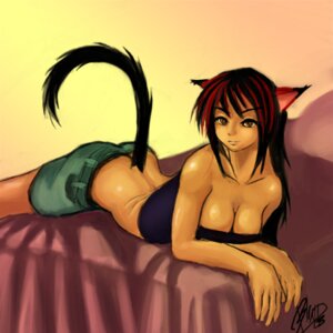 Rating: Safe Score: 0 Tags: 1:1 2005 5_fingers animal_humanoid bed black_body black_fur black_hair blind_(artist) bottomwear breasts cat_humanoid cleavage clothed clothing dipstick_ears e621 ear_markings felid felid_humanoid feline feline_humanoid female fingers fur furniture hair humanoid long_hair looking_at_viewer low_res lying mammal mammal_humanoid markings multicolored_ears multicolored_hair on_bed orange_eyes raine raised_tail red_body red_fur red_hair seductive shorts solo tail tan_body tan_skin topwear tube_top yellow_sclera User: bunchy7s